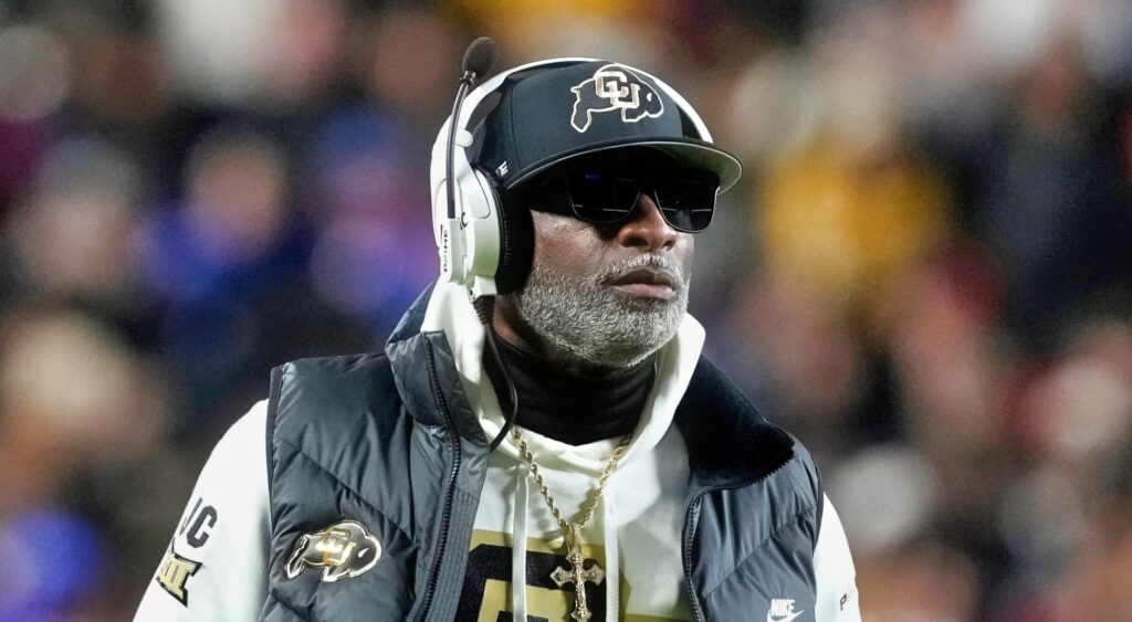 Deion Sanders of Colorado Buffaloes looking on.