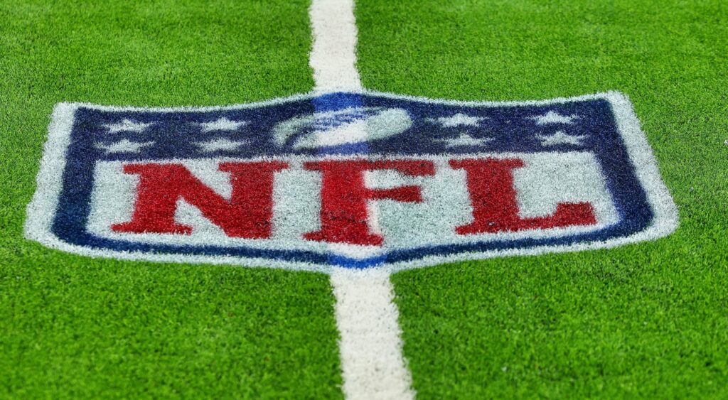 NFL logo shown on field. Drake Maye's New England Patriots may be showcased in a Week 17 game.