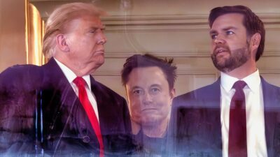 Donald Trump, JD Vance, and Elon Musk in luxury suite