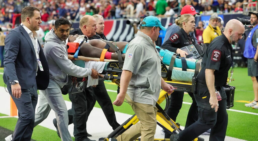 Grant DuBose getting stretchered off the field.