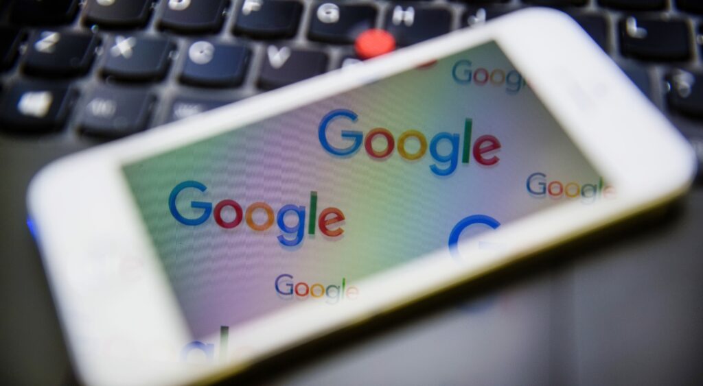 Google logo on phone that people used to search Imane Khelif