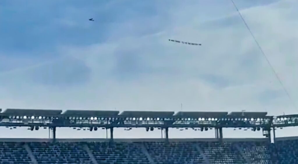 Plane flying message over Metlife Stadium