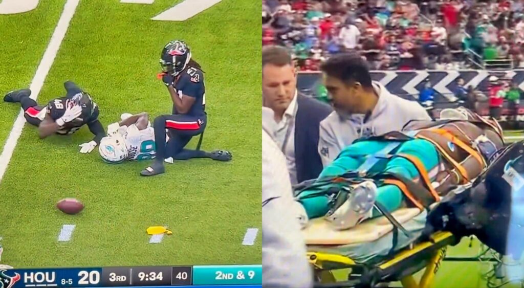 Miami Dolphins wide receiver Grant DuBose being carted off