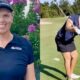 Hailey Davidson smiling and hitting golf ball