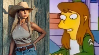 Haliey Welch posing in cowboy hat and The Simpsons character