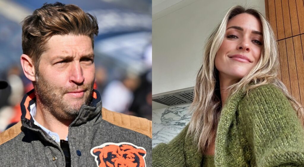 Jay Cutler in Bears jacket and Kristin Cavallari posing