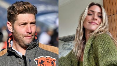 Jay Cutler in Bears jacket and Kristin Cavallari posing