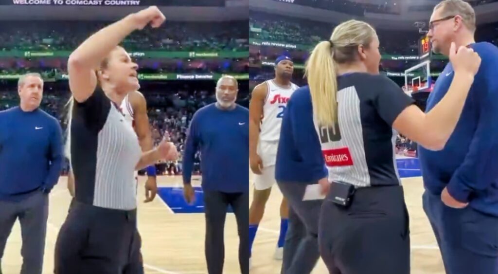 Photos of Jenna Schroeder during NBA game for article on Andre Drummond