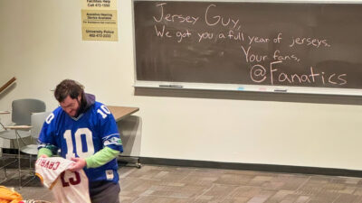 Jersey Guy sorting through jerseys