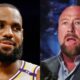 LeBron James on court and Alex Jones in studio