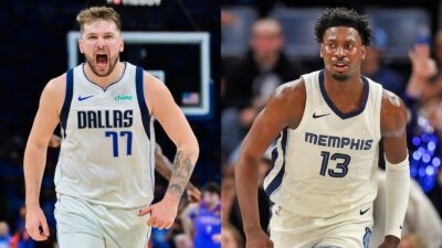 Luka Doncic f the Dallas Mavericks and Jaren Jackson Jr. of the Memphis Grizzlies