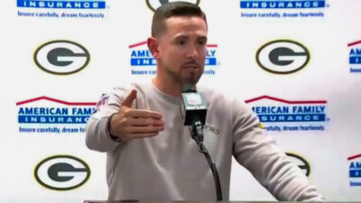 Matt LaFleur speaking to reporters