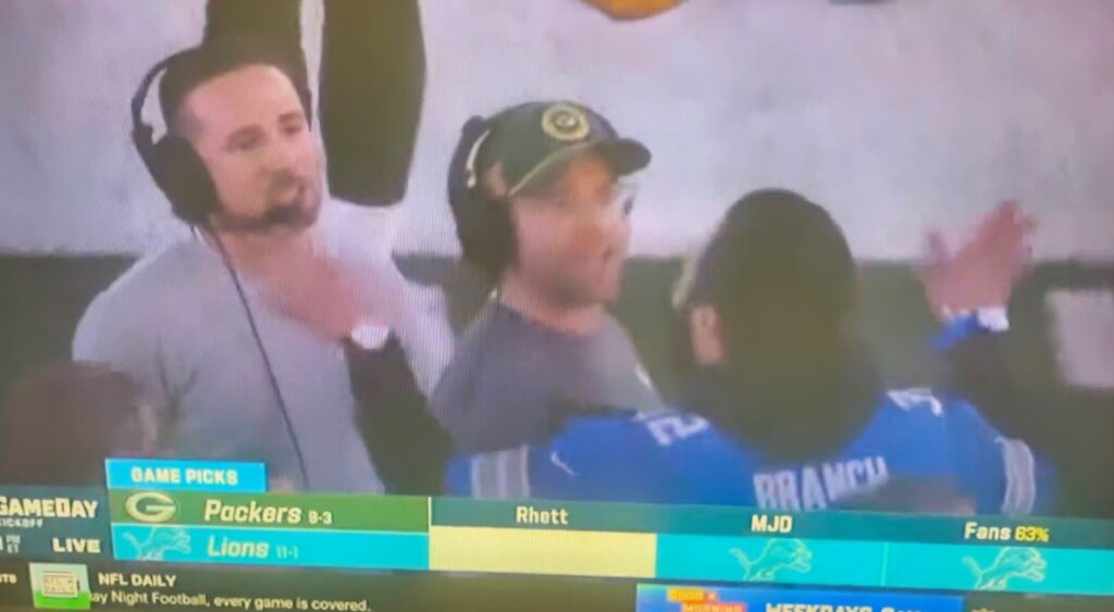 Matt Lafleur arguing with a Lions fan. Matt LaFleur (Photo via NFL Network) Green Bay Packers