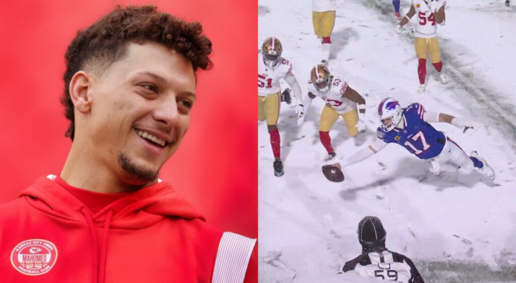 Patrick Mahomes Had The Perfect 3-Word Emoji Filled Response To Josh Allen's Insane Trick Play TD  In The Snow vs. 49ers