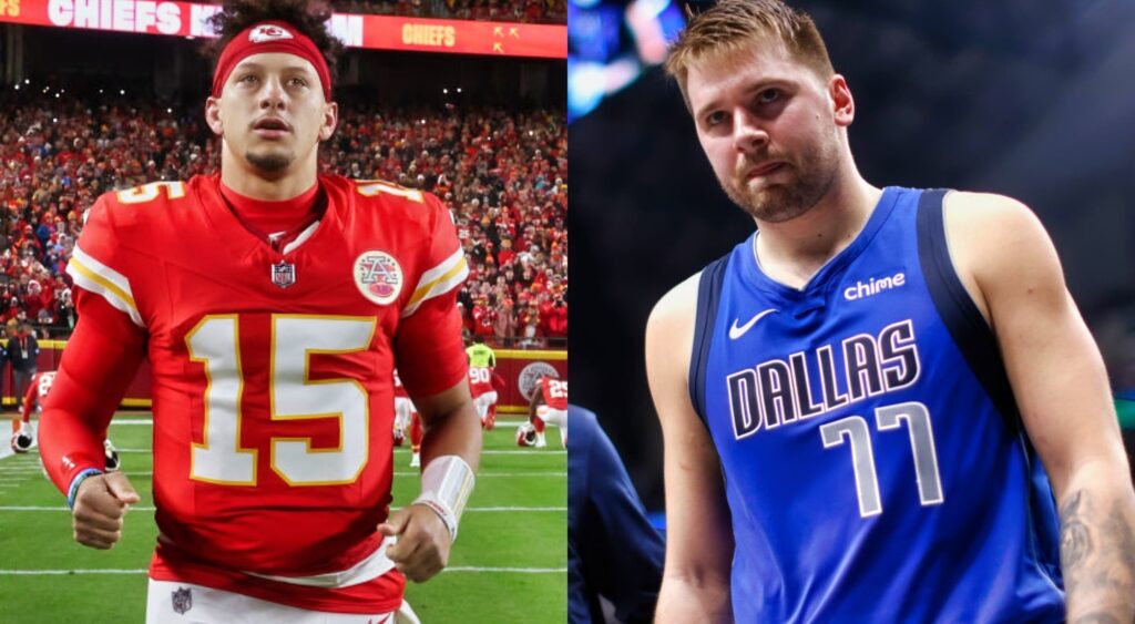 Patrick Mahomes and Luka Doncic in uniform