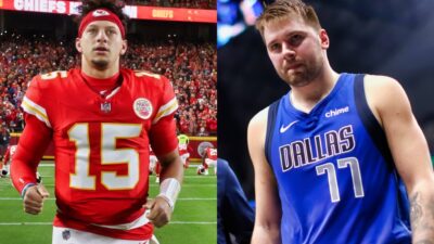 Patrick Mahomes and Luka Doncic in uniform