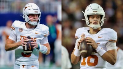 Quinn Ewers and Arch Manning in Texas uniform