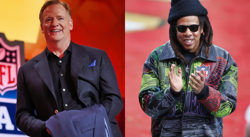 Photos of Roger Goodell and Jay-Z smiling