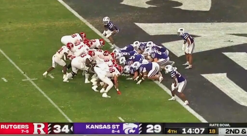 Rutgers football team and Kansas State at goal line