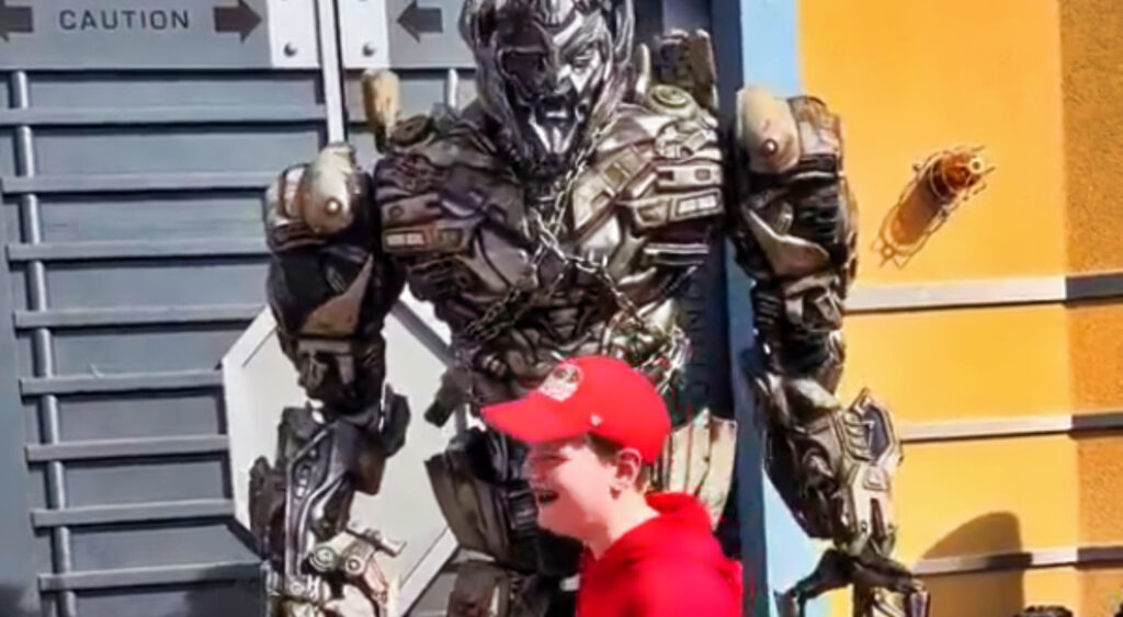 San Francisco 49ers fan with life-size Megatron robot