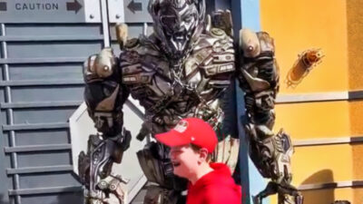 San Francisco 49ers fan with life-size Megatron robot