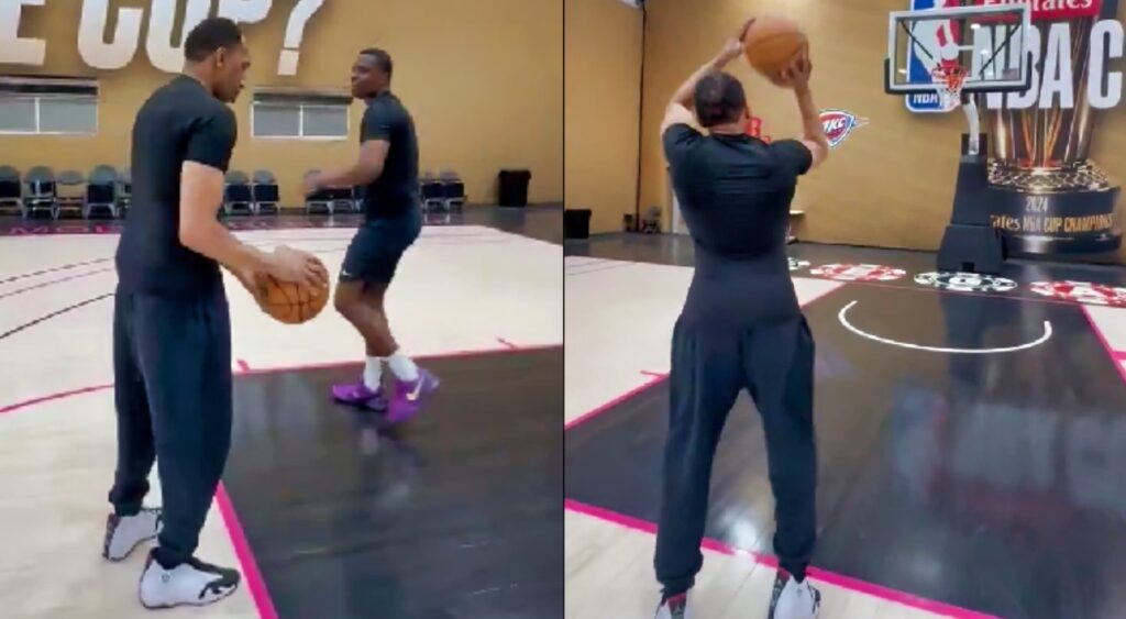 Stephen A. Smith was seen practicing free throws