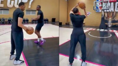 Stephen A. Smith was seen practicing free throws