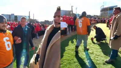 Tennessee Vols fan kicking on College GameDay