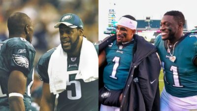 Terrell Owens, Donovan McNabb, Jalen Hurts, AJ Brown all in Eagles uniform