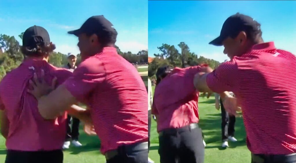 Photos of Tiger Woods celebrating with his son Charlie Woods