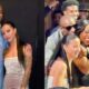 Photos of Travis Hunter with GF Leanna Lenee and photo of Deion Sanders with Travis Hunter's GF and mother