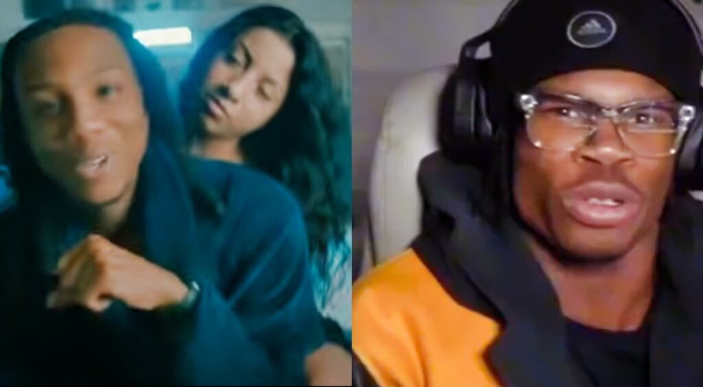 Photo of Travis Hunter's GF in music video and photo of Travis Hunter streaming