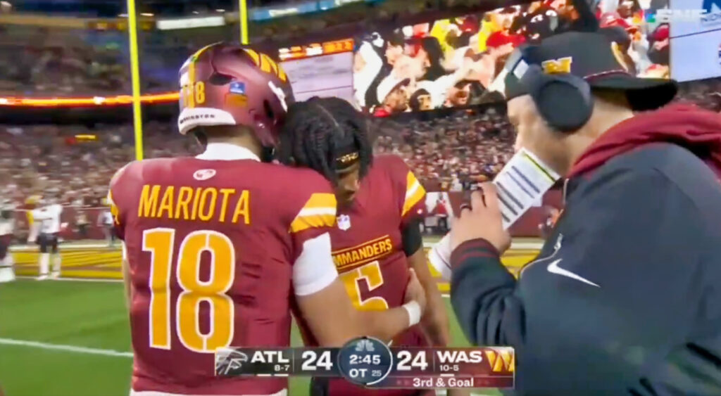 New Video Reveals Washington Commanders Backup QB Marcus Mariota's Secret Message For Jayden Daniels Right Before Throwing Game Winning Touchdown vs. Falcons On SNF