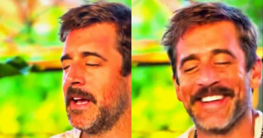 Aaron Rodgers reacting while high on Ayahuasca