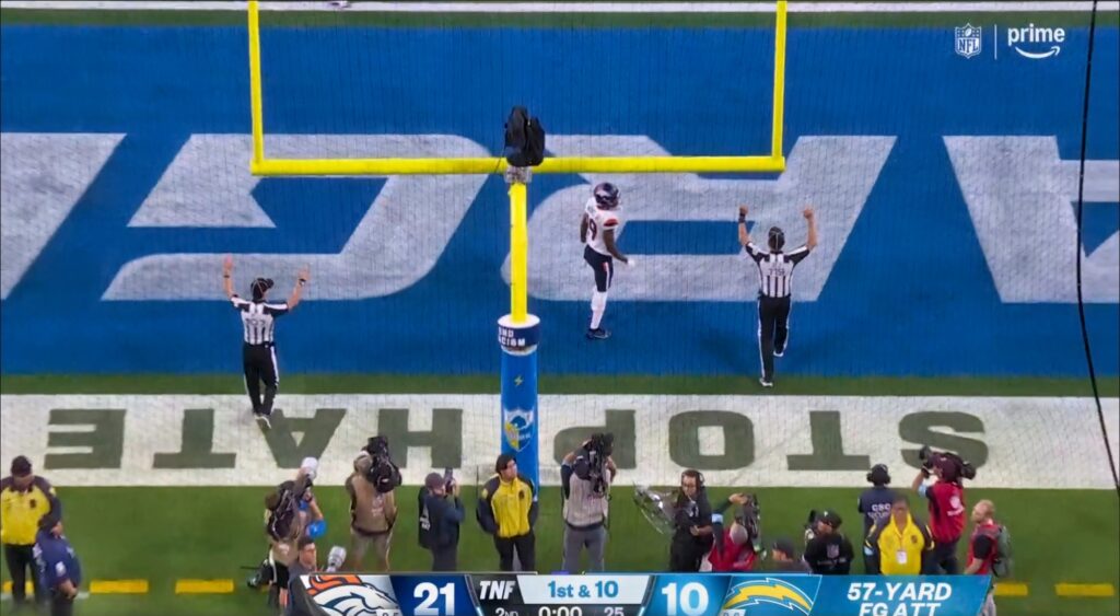 NFL refs signaling a good Cameron Dicker field goal.