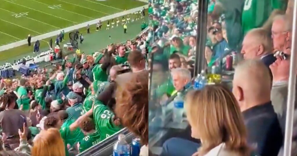 Philadelphia Eagles fans and Dallas Cowboys owner Jerry Jones at game.