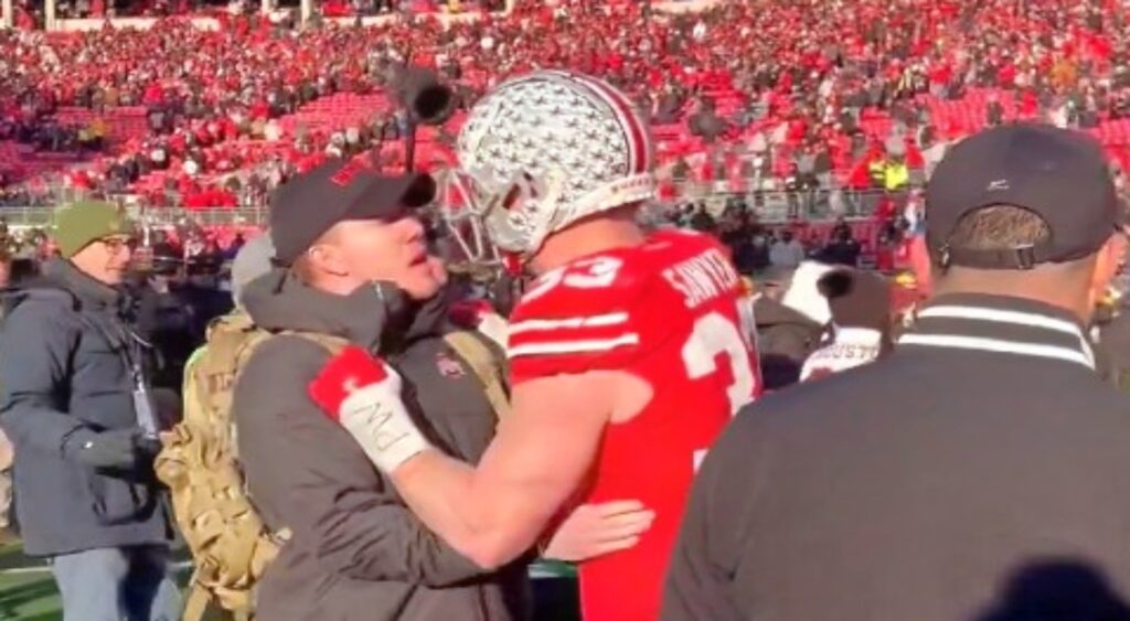 Jack Sawyer of Ohio State Buckeyes yelling after game.