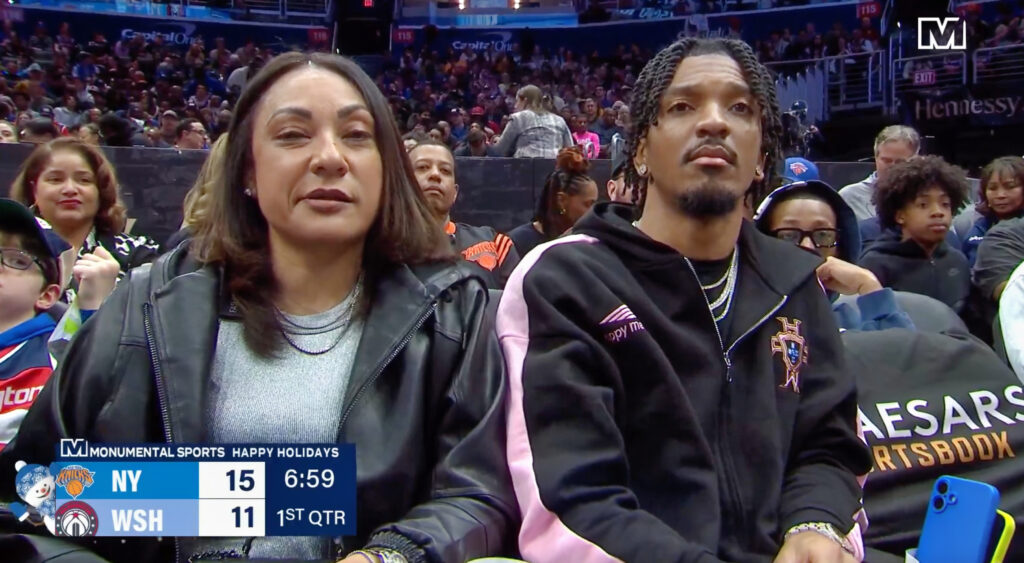 VIDEO: NFL Fans Are Loving That Jayden Daniels’ Mom Embarrassed Her Son For His Actions On Live TV While Sitting Courtside At Wizards-Knicks Game