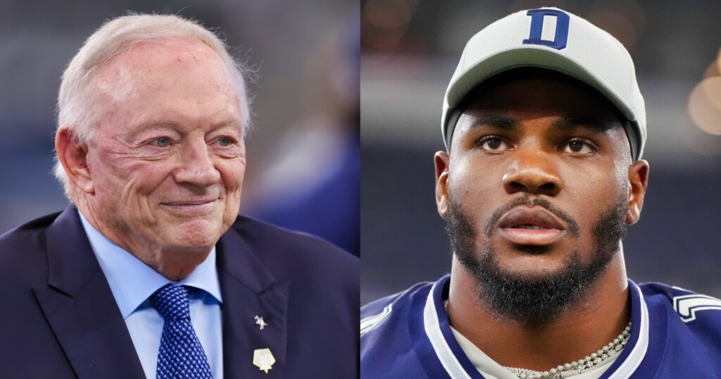 Jerry Jones and Micah Parsons both looking on.