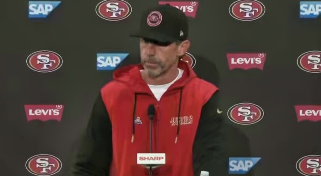 Kyle Shanahan of San Francisco 49ers looking on.