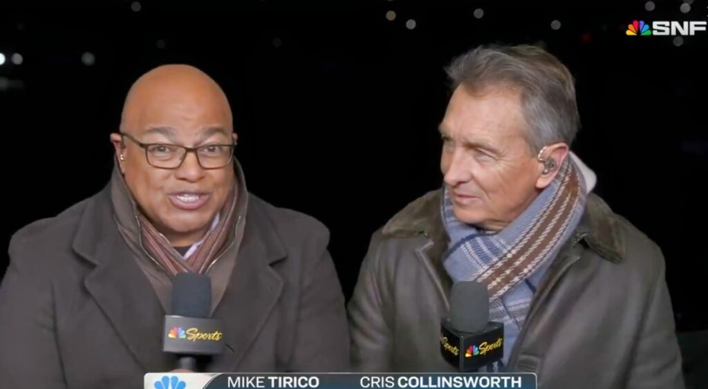 Mike Tirico and Cris Collinsworth speaking on NBC Sports.