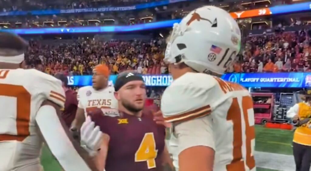 Arch Manning and Cam Skattebo on the field