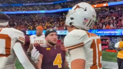 Arch Manning and Cam Skattebo on the field