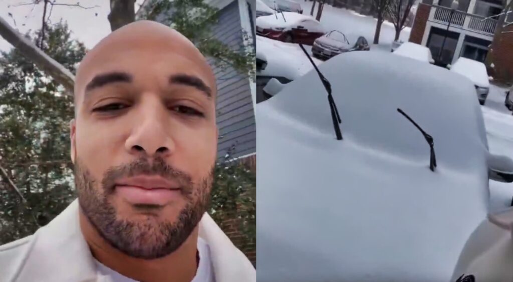 Austin Ekeler and shwing off his snowy car