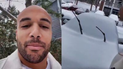 Austin Ekeler and shwing off his snowy car