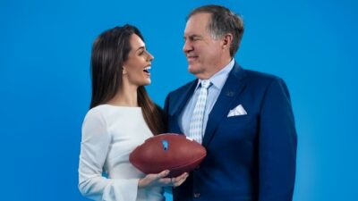 Bill Belichick and Jordon Hudson posing