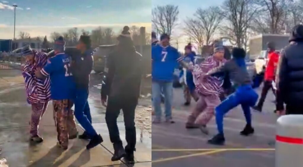 Buffalo Bills fans fighting outside stadium