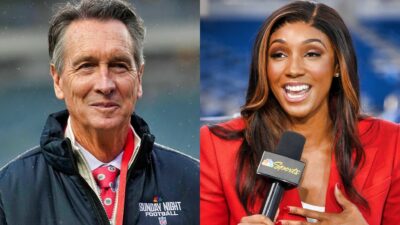 Photos of Cris Collinsworth and Maria Taylor smiling