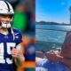 Photos of Drew Allar in Penn State uniform and guy sitting on a boat