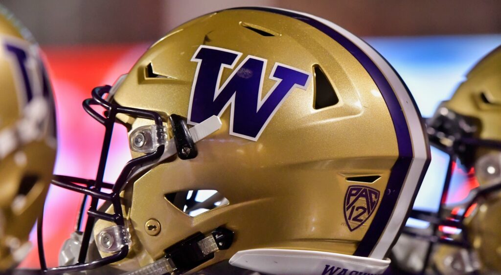 Washington Huskies helmet shown on field. Drew Fowler announced his retirement from football with a hilarious post.